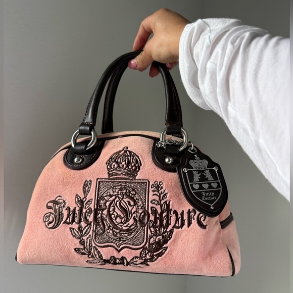 Vintage Y2K Juicy Couture Velour Satchel Bag in Pink and Brown
